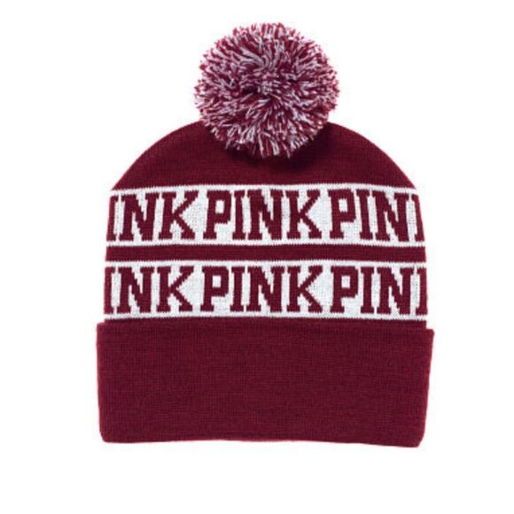 ❄️ New VS PINK Maroon Pom Beanie Hat ❄️ - Picture 1 of 5